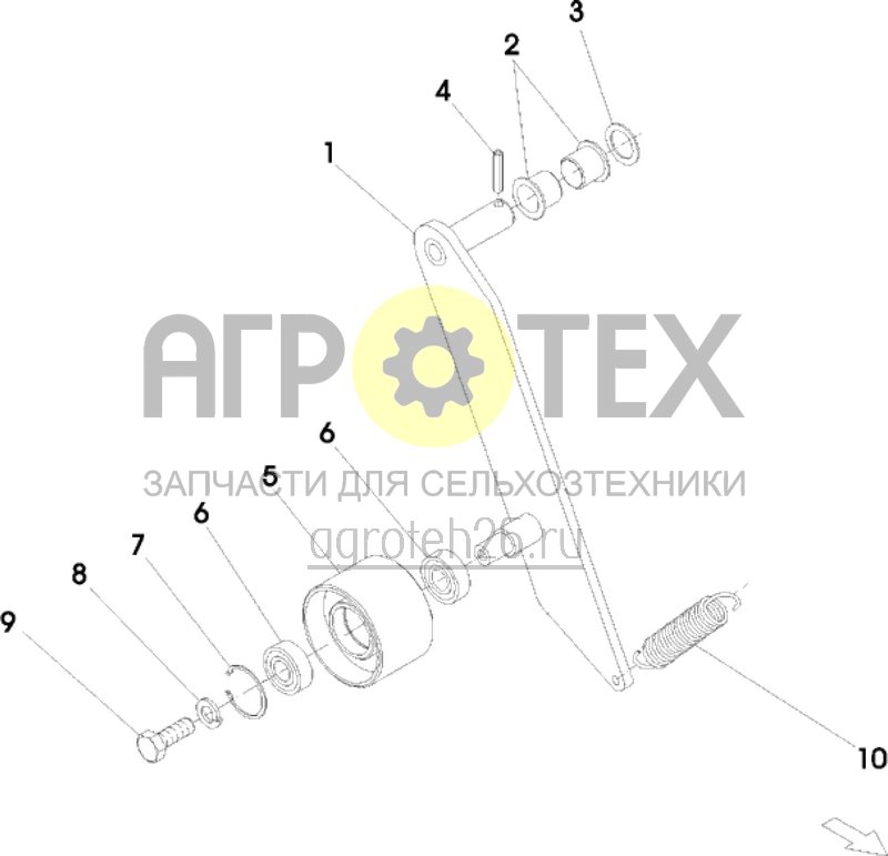 Чертеж  натяжное устройство для привода косилочного рабочего органа (ETB-016059) 