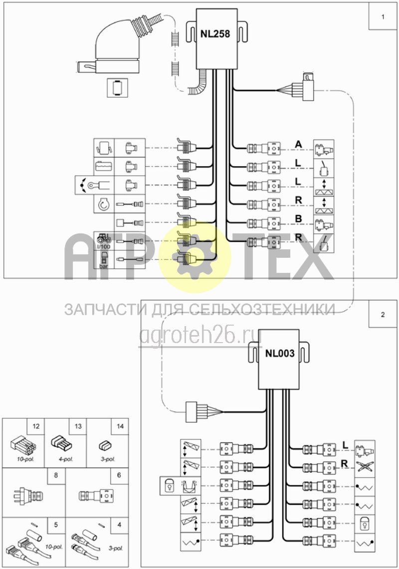 Чертеж  кабельный ствол AMATRON+ Hyd u.складывание Profi (NL258; NL003) (ETB-016267) 