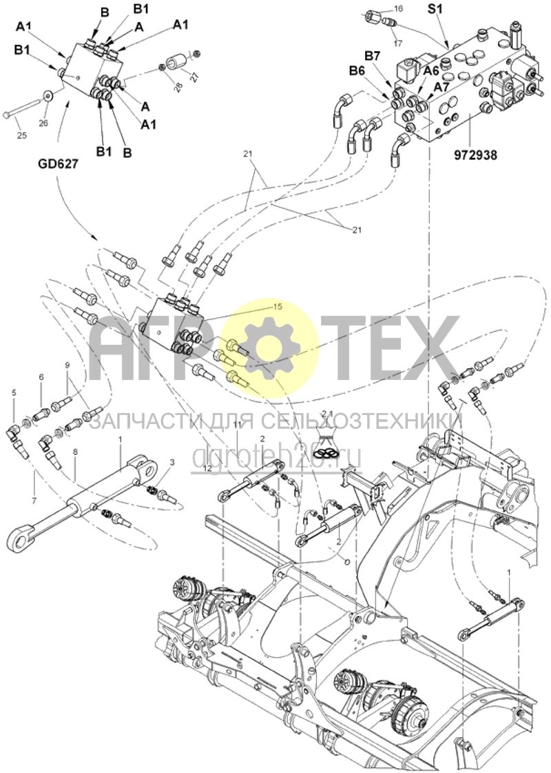 Чертеж  гидр. детали подъема машины с входным клапаном (ETB-016543) 