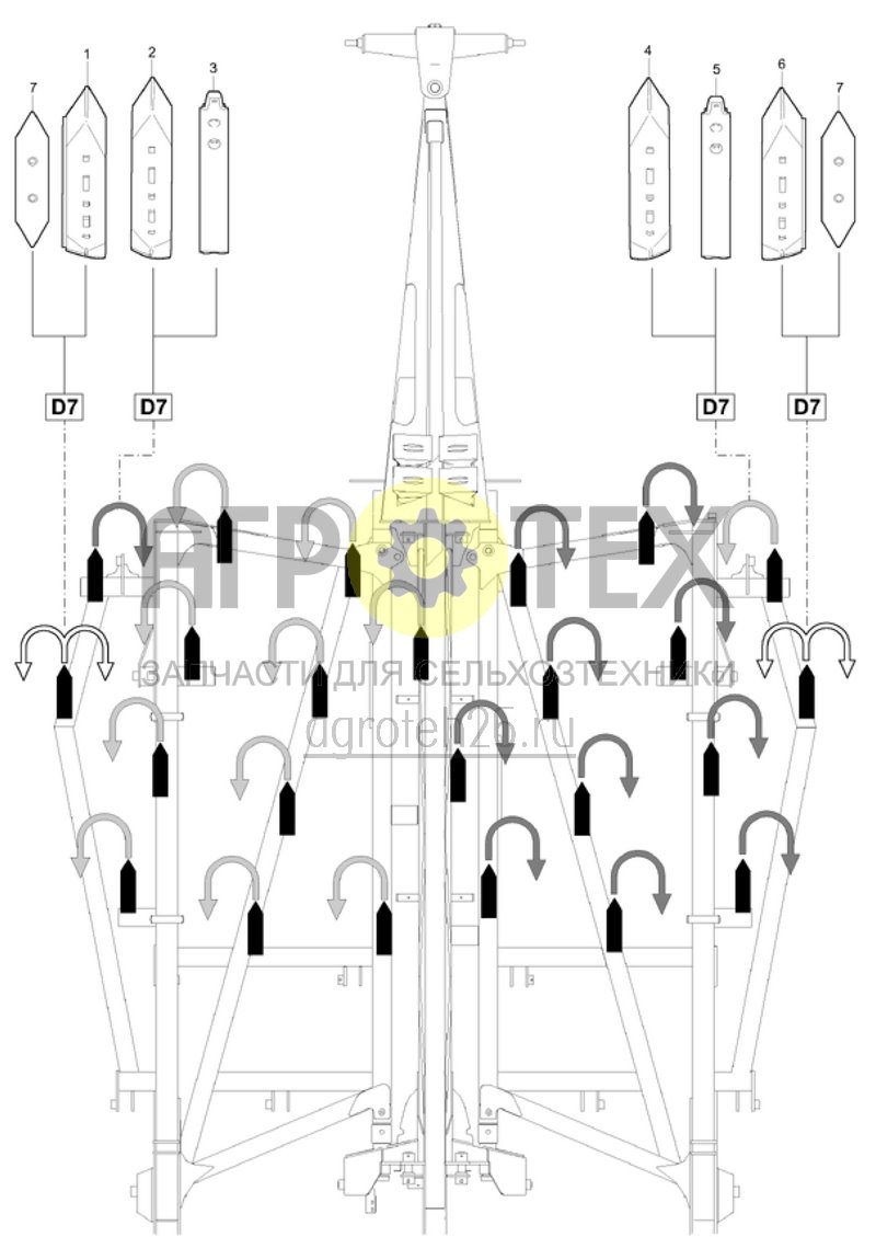 Чертеж  Расположение сошников Centaur 5001 Super 2010 (ETB-016580) 