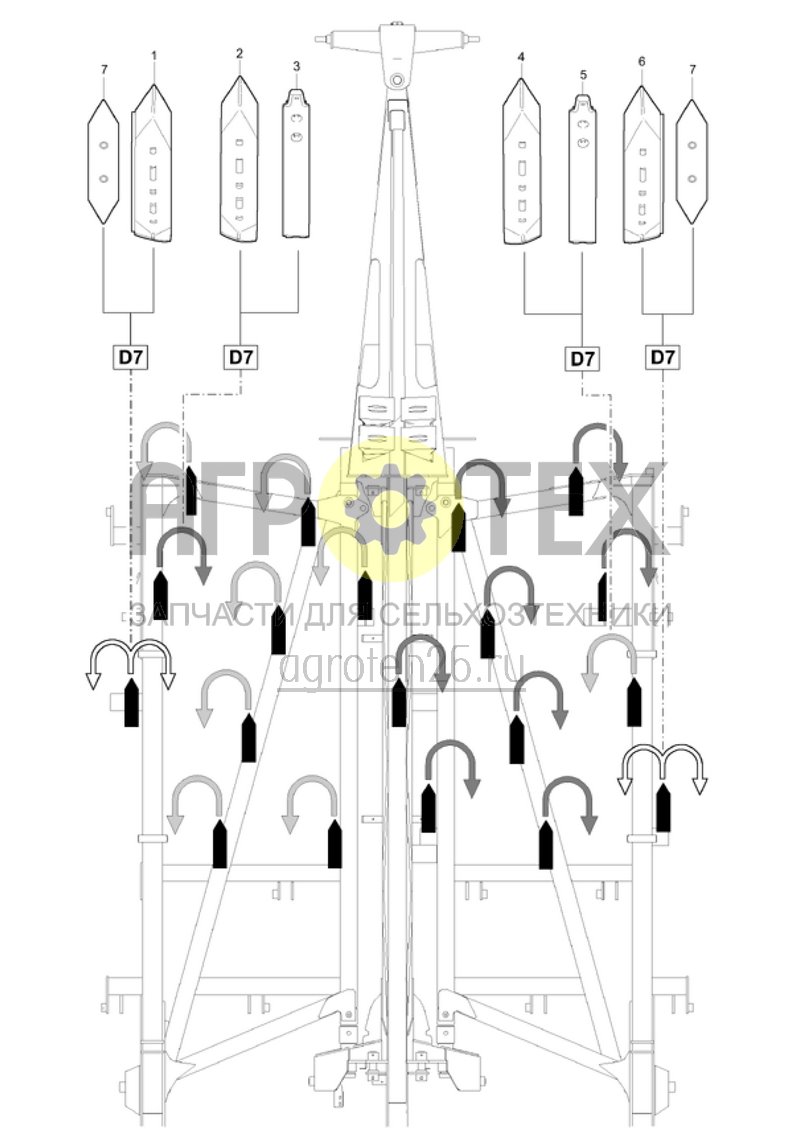 Чертеж  Расположение сошников Centaur 4001 Super 2010 (ETB-016582) 