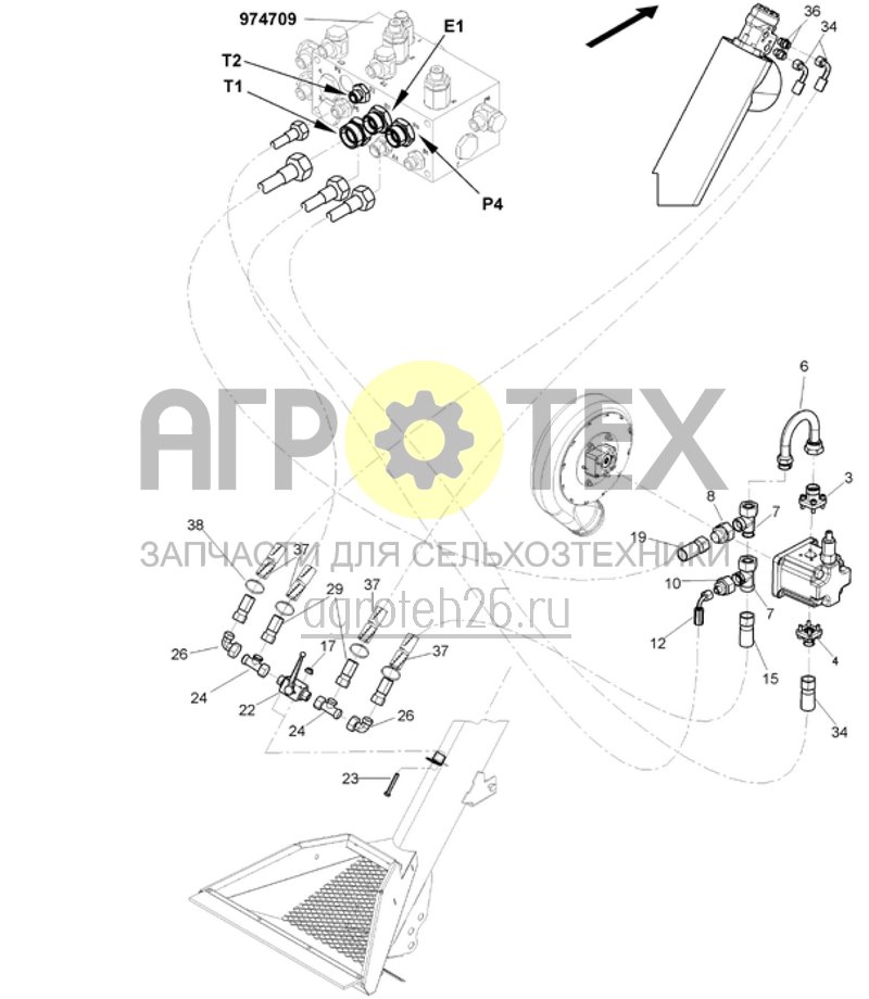 Чертеж  Hydr.teile Gebl?se / F?rderschnecke - Anschluss hinten (ETB-017811) 