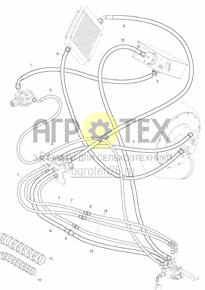  Бортовой агрегат гидравлич. шланги (ETB-018060)  (№1 на схеме)