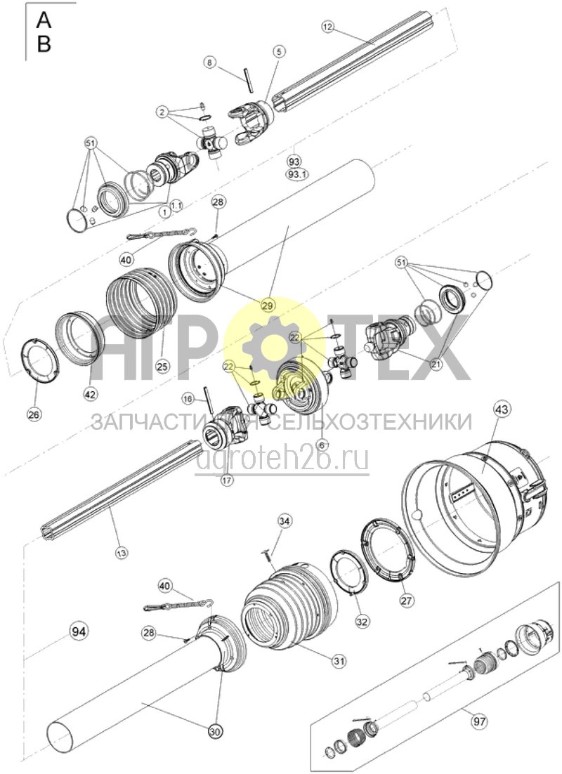 Чертеж  Карданные валы спереди (ETB-019138) 