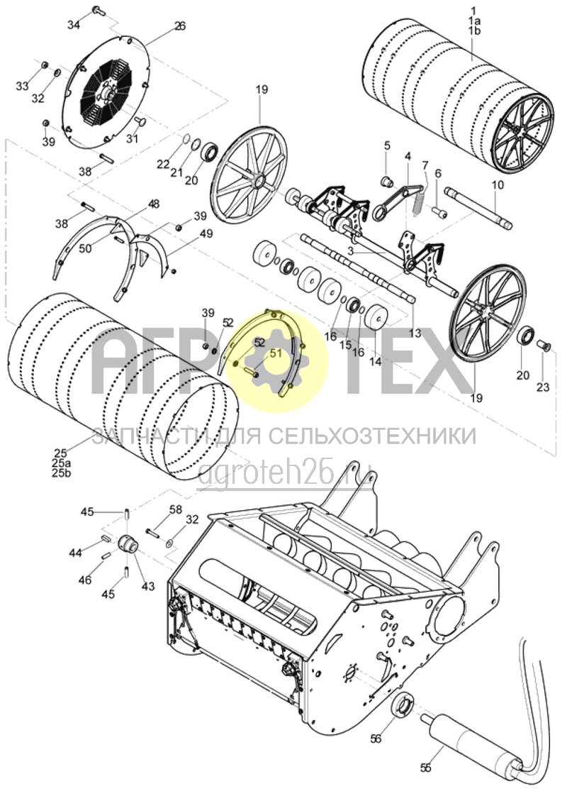  Разделение - дозировочный барабан, боковая крышка, приводной блок (ETB-019356)  (№7 на схеме)