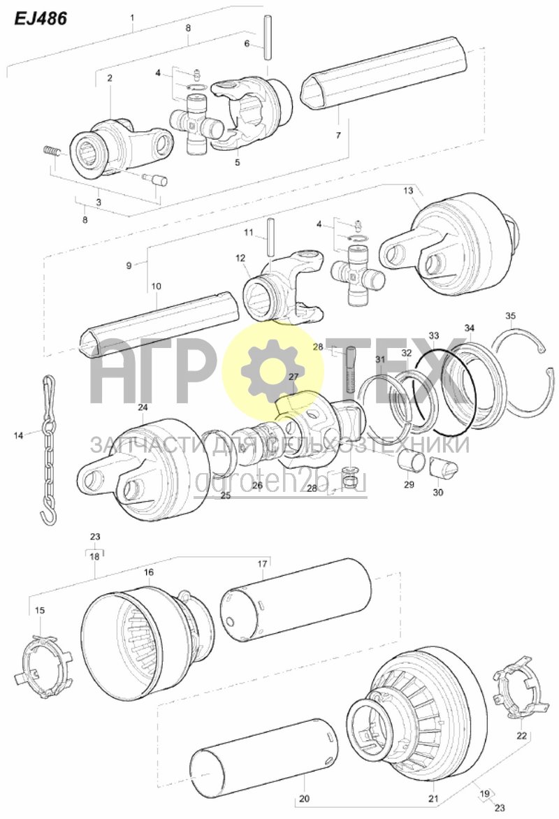 Чертеж  Карданный вал Bondioli &amp; Pavesi EJ486 (ETB-019517) 