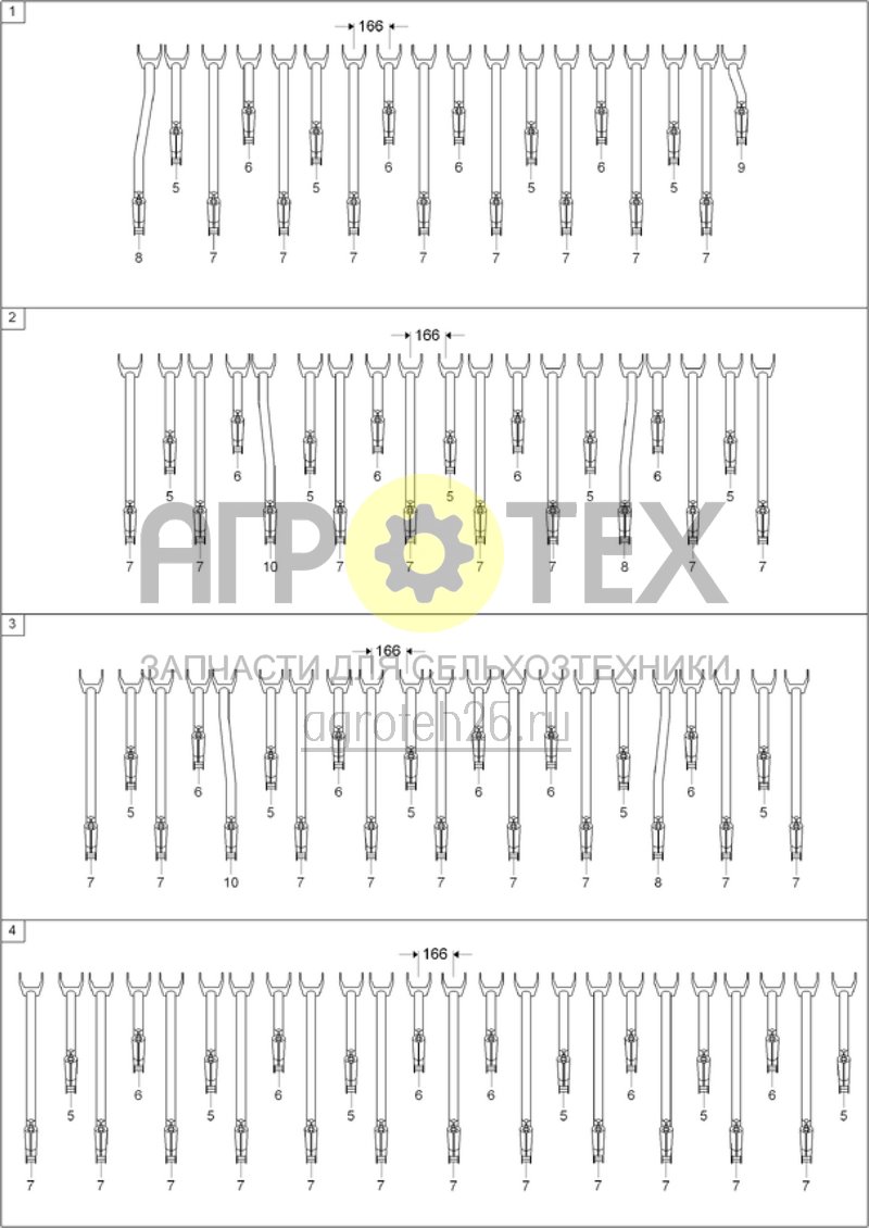 Чертеж  (RUS)?bersicht / WS-Schar / Reihenabstand 166mm (ETB-020436) 