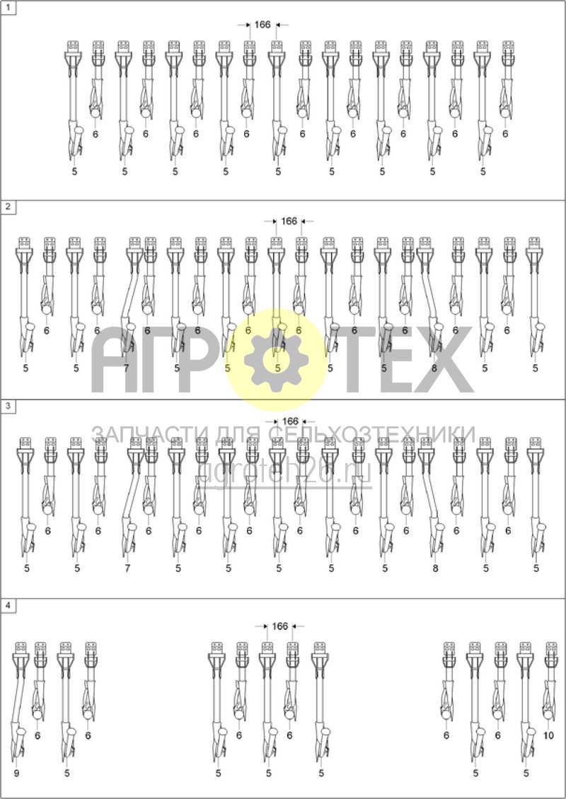 Чертеж  (RUS)?bersicht / RoTeC-Schar / Reihenabstand 166mm (ETB-020440) 