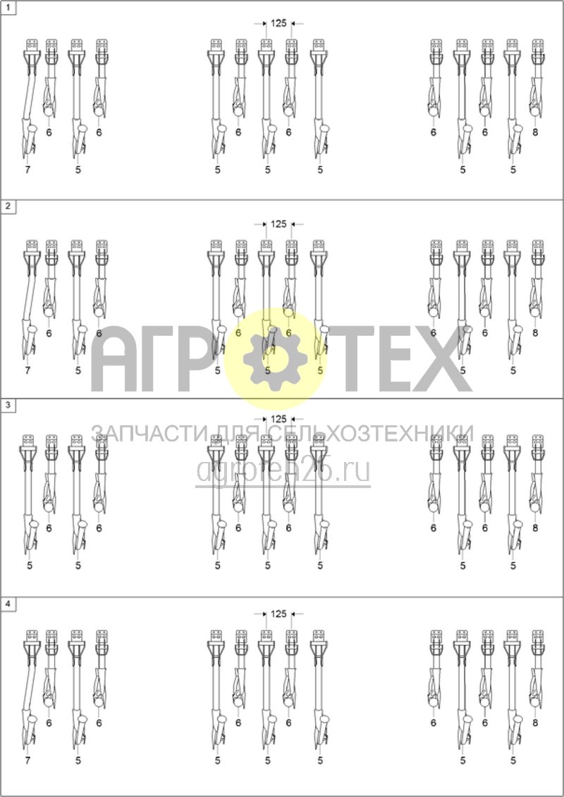 Чертеж  (RUS)?bersicht / RoTeC-Schar / Reihenabstand 125mm (ETB-020441) 