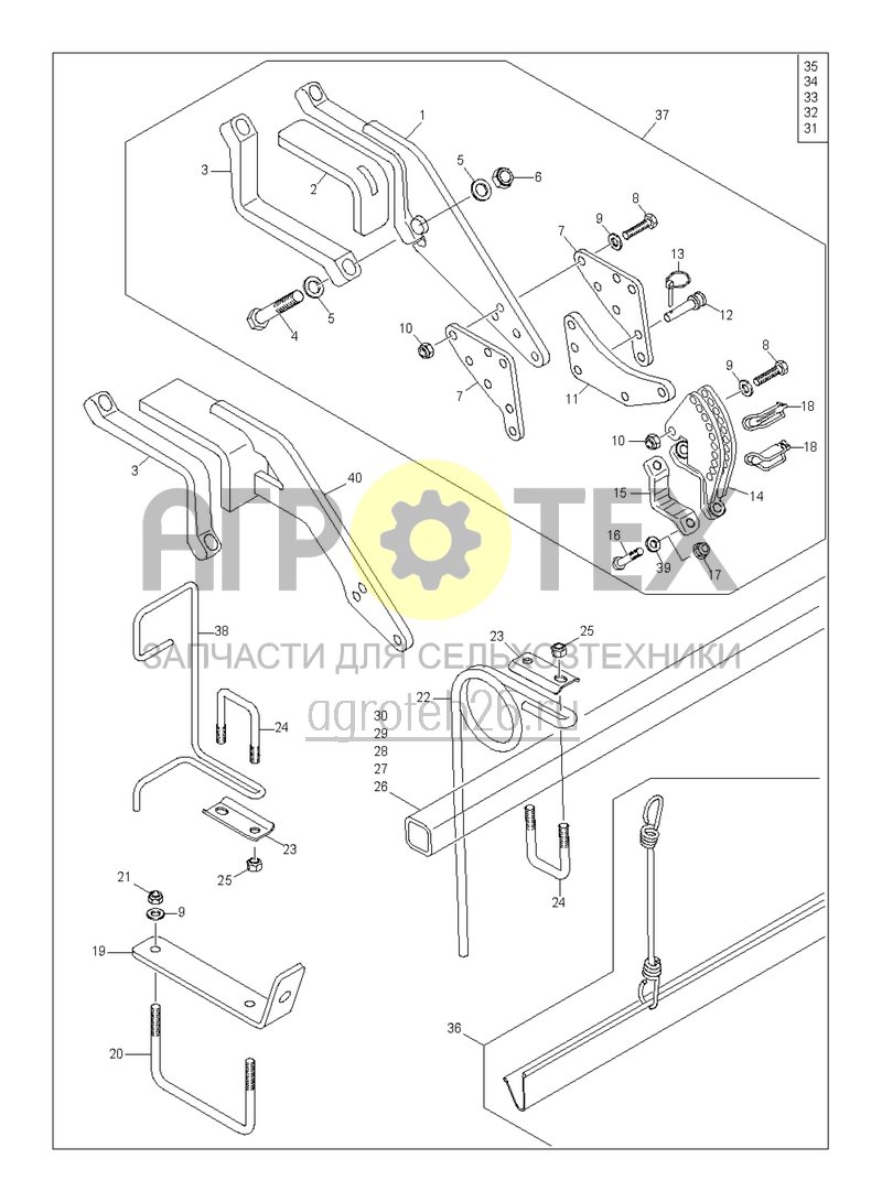 Чертеж  (RUS)Striegelsystem 12-125 HI f?r KW580, RW, SW, DW (ETB-020984) 