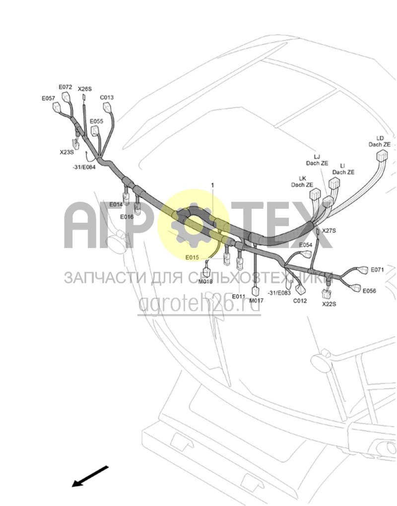 Чертеж  (RUS)Kabelsatz Kabine - Beleuchtung vorn (ETB-022125) 