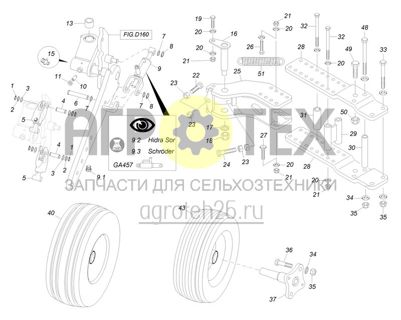 Чертеж  Переднее маятниковое опорное колесо 600, 680, XM, XMS с подкосом с 2018 до 2020 (ETB-022288) 