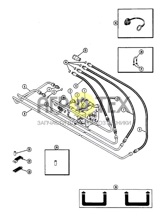 332 - REMOTE HYD. COUPLER CIRCUITRY, WITH TWIN DUAL CONTROL VALVE, FIRST USED TRAC. SERIAL NUMBER 8826987 (№21 на схеме)