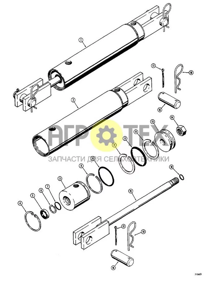 154 - T50162 CASTER WHEEL CYLINDER, 2-1/2' I.D. CYLINDER WITH 8' STROKE & 7/8 O.D. ROD (№18 на схеме)