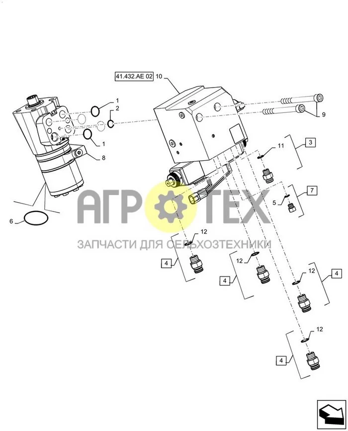 41.432.AE[03] - КЛАПАН РУЛЕВОГО УПР., СИСТЕМА AUTOGUIDANCE, БОЛЬШОЙ РАСХОД ; (Var) 5MC10CT54, 5MC10CU54, 5MC10CV54, 5MC10CW54 (№5 на схеме)