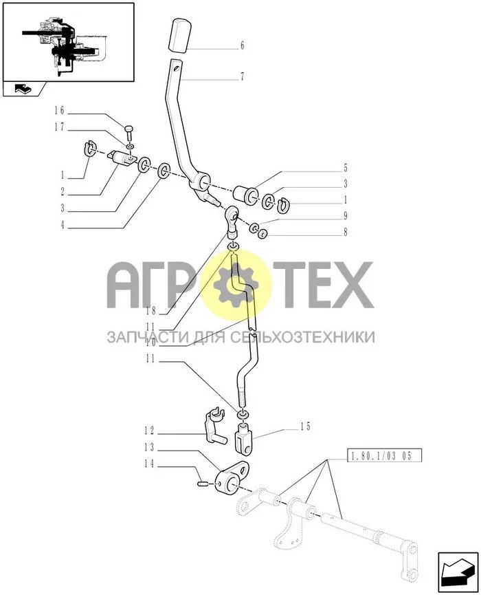 1.80.1/03[06] - МЕХАНИЗМ ОТБОРА МОЩНОСТИ (540-540E-1000 ОБ/МИН) С РЫЧАГОМ ПЕРЕКЛЮЧЕНИЯ СКОРОСТИ ДВИЖЕНИЯ (АРТ.330817) (№17 на схеме)