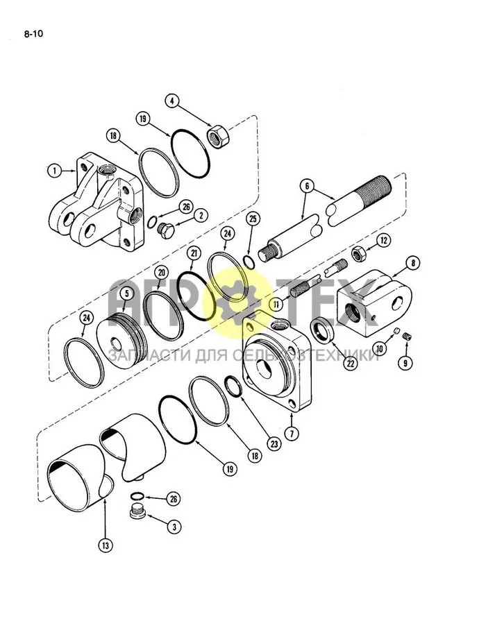 8-10 - ГИДРАВЛИЧЕСКИЙ ЦИЛИНДР РЕГУЛИРОВКИ ГЛУБИНЫ, ДИАМЕТР 3-3/ 4 ДЮЙМА, ХОД 12 ДЮЙМОВ (№26 на схеме)