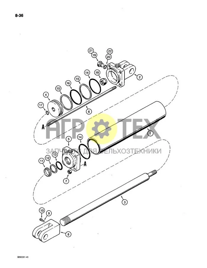 8-36 - ТРАНСПОРТИРОВОЧНЫЙ ПОДЪЕМНЫЙ ЦИЛИНДР, 145433C91, ТИП СТЯЖНОГО БОЛТА, 3-1/ 2 ДЮЙМА, ID (№22 на схеме)