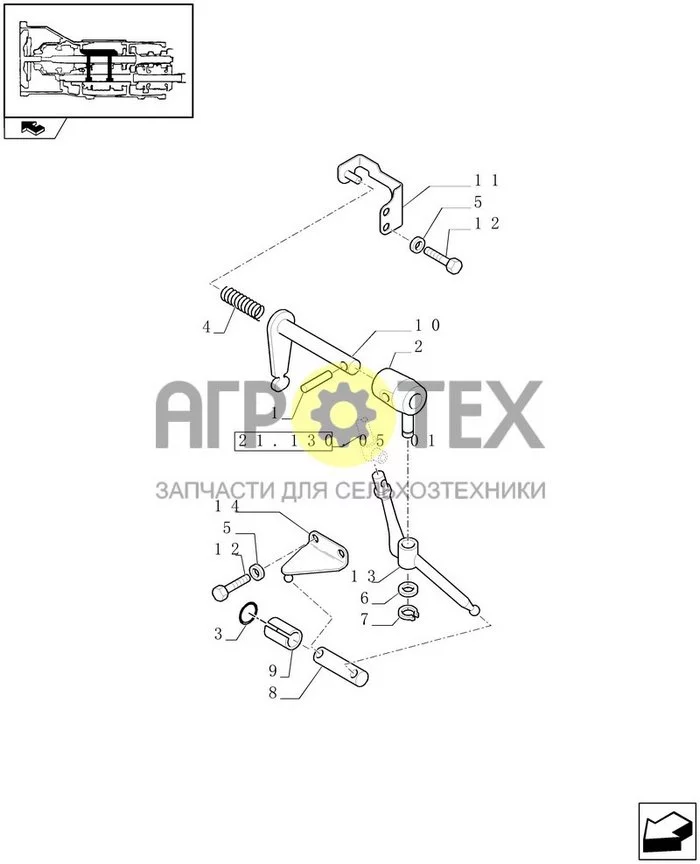 21.130.0501 - РЕВЕРСИВНОЕ УПРАВЛЕНИЕ СПЛИТТЕРОМ - РЫЧАГИ УПРАВЛЕНИЯ И ТЯГА (№12 на схеме)