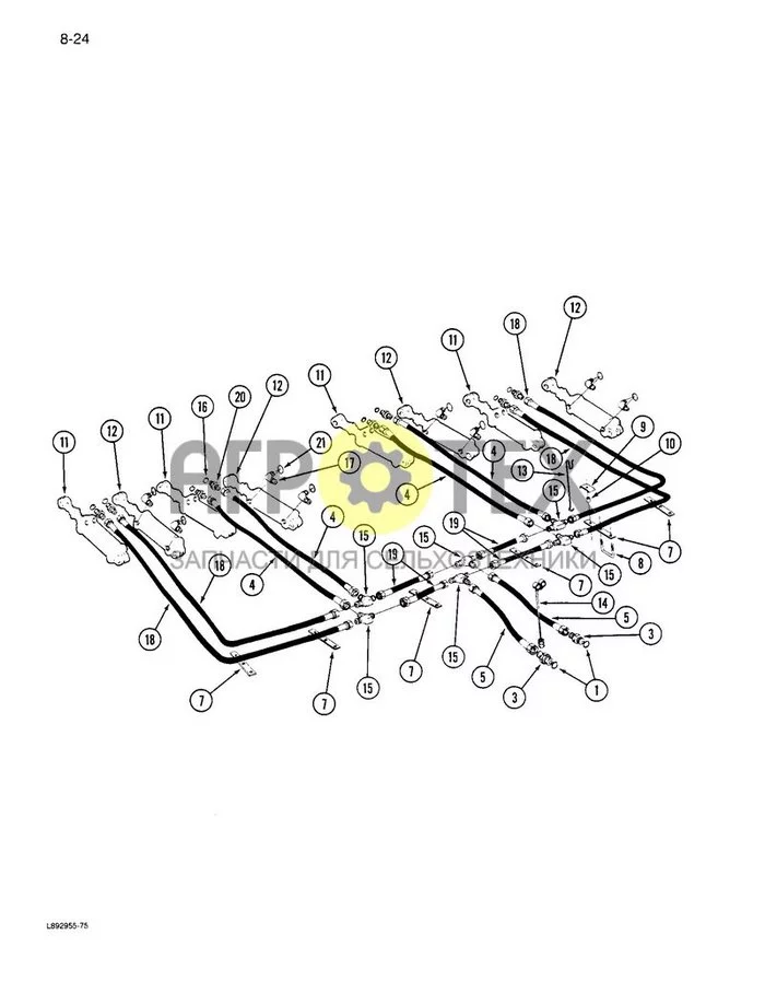 8-24 - ГИДРАВЛИЧЕСКАЯ ПОДЪЕМНАЯ СИСТЕМА, ЧЕТЫРЕ СЕЯЛКИ (№1 на схеме)