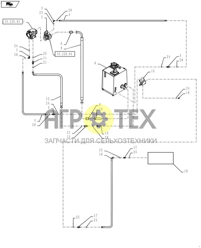 35.220.08 - RETURN AND SUPPLY HYDRAULICS, 4 WHEELER (№25 на схеме)