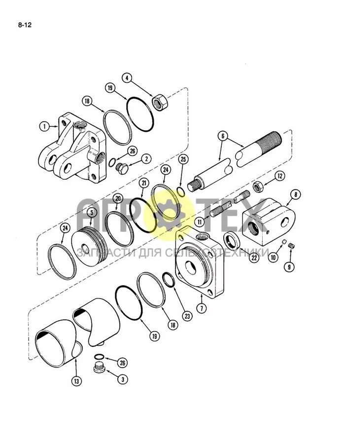 8-12 - ГИДРАВЛИЧЕСКИЙ ЦИЛИНДР РЕГУЛИРОВКИ ГЛУБИНЫ С ОТВЕРСТИЕМ 4 ДЮЙМА и ХОДОМ 12 ДЮЙМОВ (№26 на схеме)