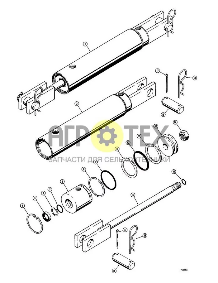 150 - T50162 CASTER WHEEL CYLINDER, 2-1/2' I.D. CYLINDER WITH 8' STROKE AND 7/8' O.D. ROD (№18 на схеме)