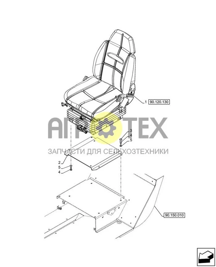 90.120.120 - VAR - 749710 - СИДЕНЬЕ, МЕХАНИЧЕСК., ПОДВЕСКА, УСТАНОВКА ; (Tech Type) FARMLIFT 633 (№5 на схеме)