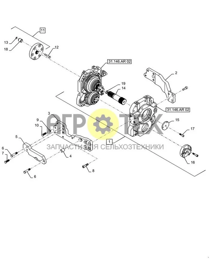 31.146.AR[01] - ДВИГАТЕЛЬ, КОРОБКА ПЕРЕДАЧ И РЫЧАГИ FPTO (№16 на схеме)