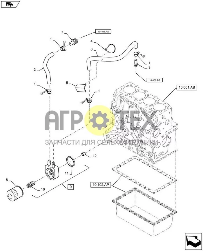 10.304.AE - МАСЛЯНЫЙ ФИЛЬТР, РАЗЪЕМЫ И ТРУБОПРОВОДЫ (№8 на схеме)