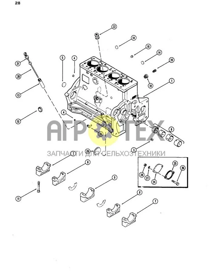 028 - БЛОК ЦИЛИНДРОВ В СБОРЕ, ДИЗЕЛЬНЫЙ ДВИГАТЕЛЬ 267B (№28 на схеме)