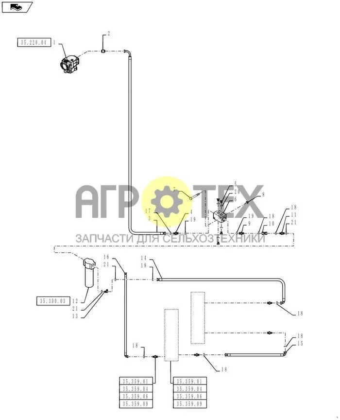 35.220.11 - CONTROL VALVE CIRCUIT, BOOM AND AUXILIARY VALVES, 3 WHEELER (№19 на схеме)