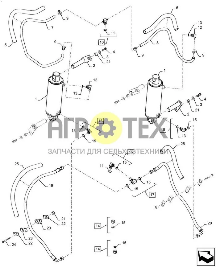 35.116.AL[03] - VAR - 429182 ASN ZERD01464, 429183 (EXCEPT MAGNUM 260), 429185 (EXCEPT MAGNUM 260) - REAR HITCH - LIFT CYLINDER PLUMBING 115MM (№11 на схеме)