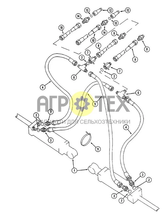 8-006 - ГИДРАВЛИЧЕСКАЯ СИСТЕМА, ПРИЦЕПНЫЕ МОДЕЛИ, ПОДЪЕМНИК РАМЫ C-ОБРАЗНОЙ ФОРМЫ, ГИДРАВЛИЧЕСКИЙ ЦИЛИНДР с ДВОЙНЫМИ ПЕРЕДНИМИ ОТВЕРСТИЯМИ, МАШИНЫ без МУЛЬЧИРОВАТЕЛЕЙ (№11 на схеме)