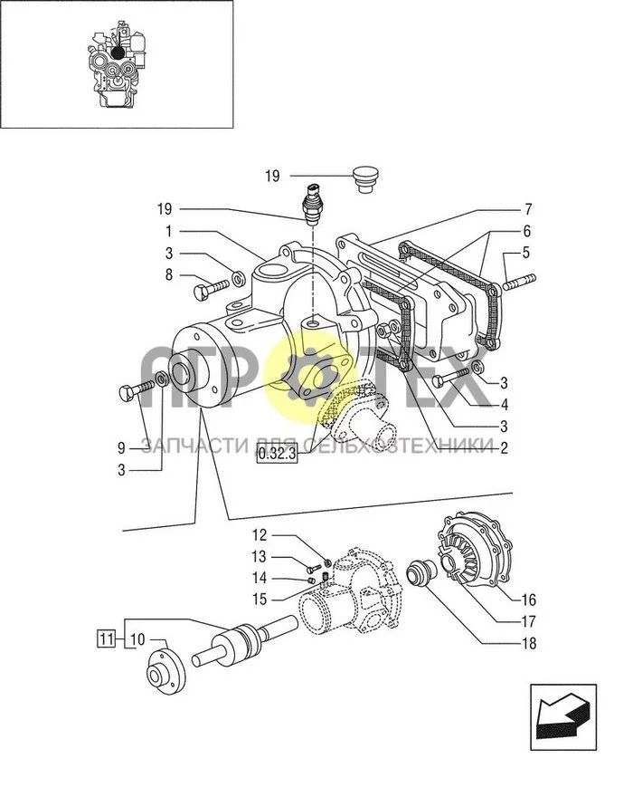 0.32.0/01 - WATER PUMP - TIER 1 ENGINE (№19 на схеме)
