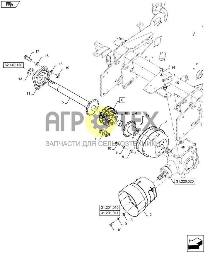 31.220.010 - СОЕДИНИТЕЛЬНАЯ МУФТА ВТОРИЧНОГО ВАЛА РЕДУКТОРА ; (Tech Type) RB545 Silage Pack (№8 на схеме)