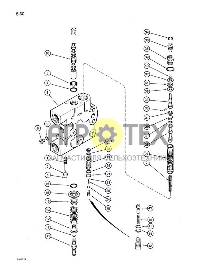 8-060 - HYDRAULIC REMOTE VALVE ASSEMBLY, FIRST REMOTE WITH LOAD CHECK (№43 на схеме)