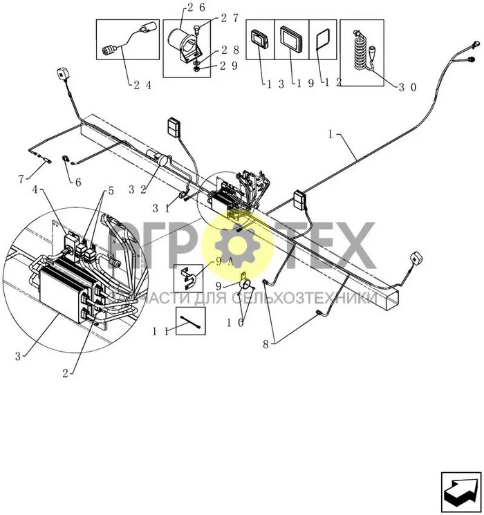 A.50.A[04] - ELECTRICAL - HARNESS, AFS MONITOR/ CONTROLLER SYSTEM - RIGID TRAILING (VARIABLE RATE) (№29 на схеме)