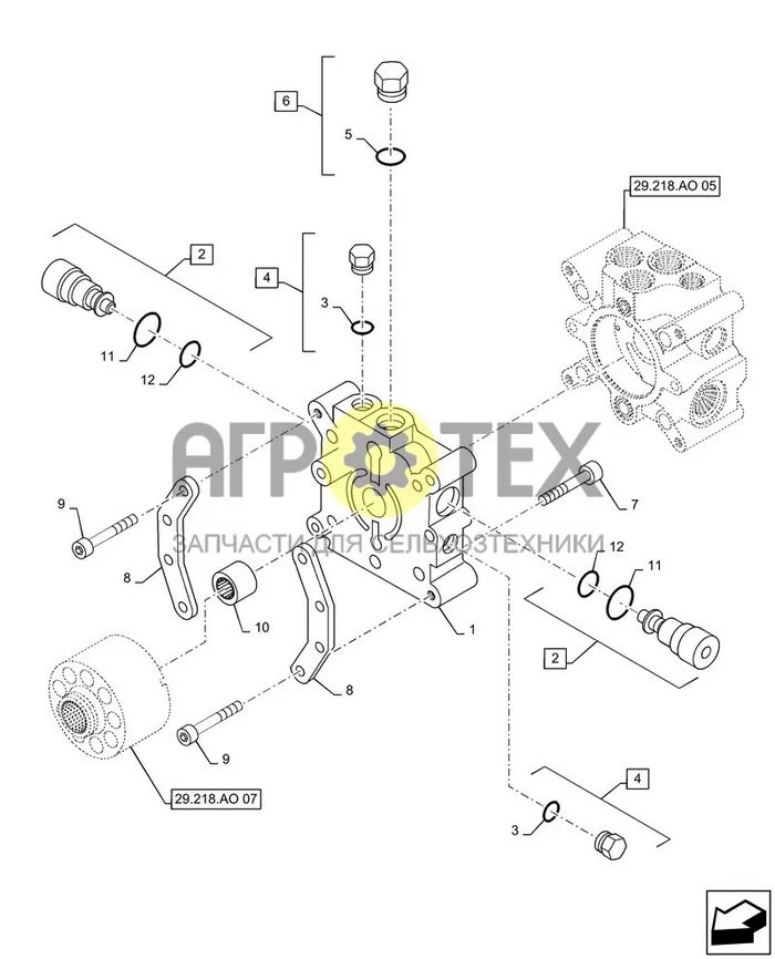 29.218.AO[06] - НАСОС ГИДРОСТАТИКИ, 35CC DISPLACEMENT CONTROL, ЗАДН. (SR130 - SV185) (№12 на схеме)