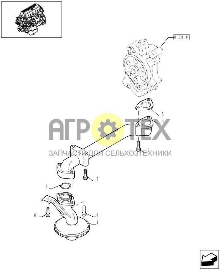 0.30.5[01] - ТРУБОПРОВОД МАСЛЯНОГО НАСОСА (500387388) (№6 на схеме)
