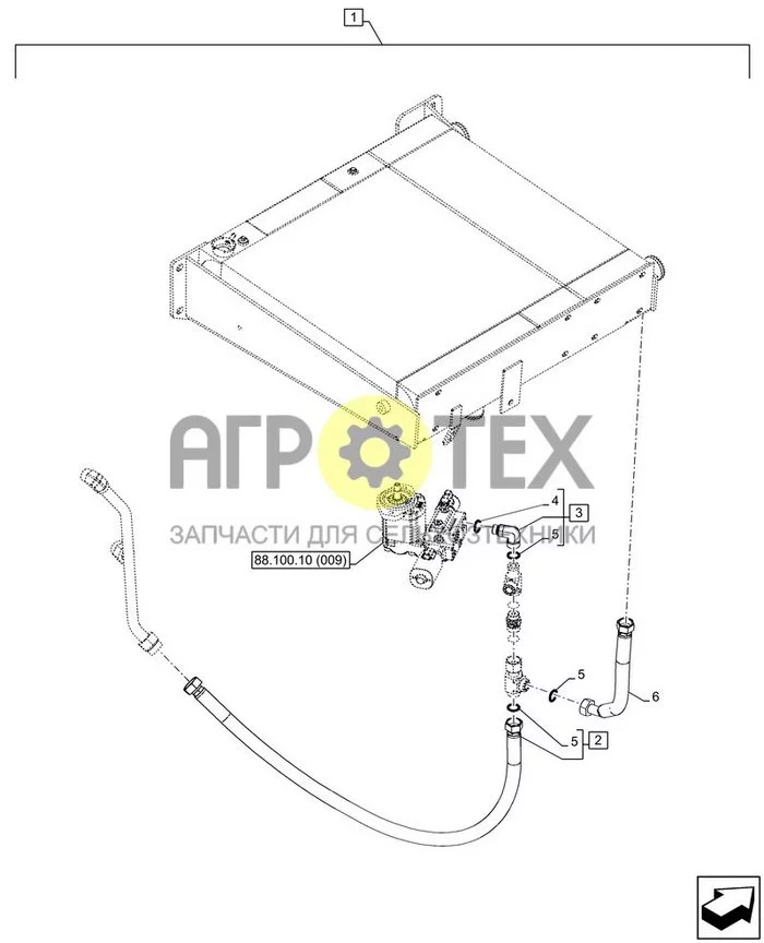 88.100.10[010] - DIA ДИЛЕРСКИЙ КОМПЛЕКТ, РЕВЕРСИВНЫЙ ВЕНТИЛЯТОР, РАДИАТОР, ГИДРАВЛИЧЕСКИЙ ТРУБОПРОВОД, МОТОР ; (Tech Type) FARMLIFT 633 (№5 на схеме)