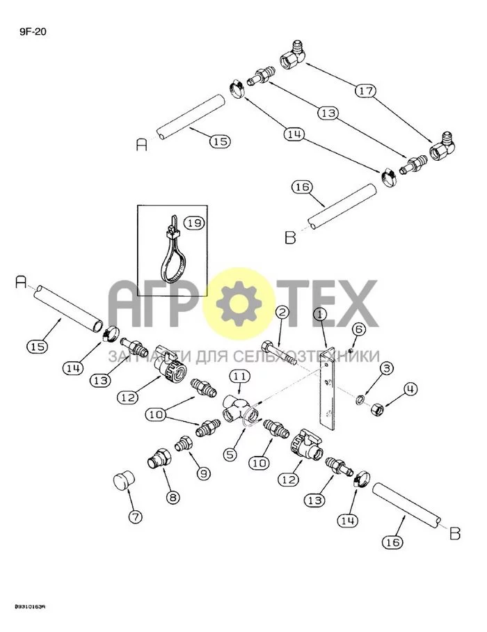 , 9F-20 - ЦЕНТРАЛЬНАЯ СИСТЕМА ВНЕСЕНИЯ ЖИДКИХ УДОБРЕНИЙ, 12-РЯДНАЯ И 16-РЯДНАЯ УЗКАЯ, ПЕРЕДНЯЯ СТВОРКА (№19 на схеме)