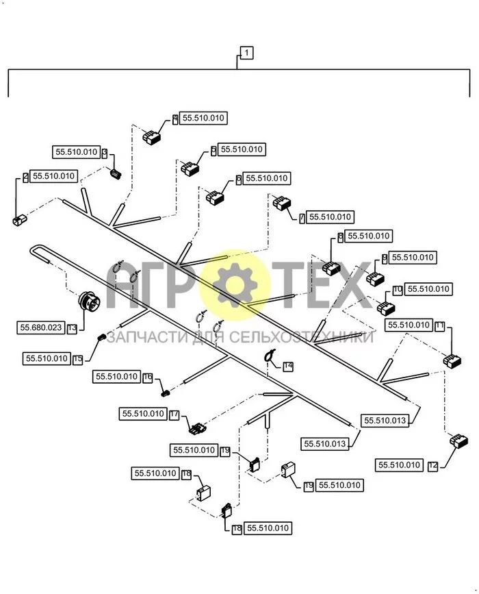 55.510.012 - ЖГУТ ПРОВОДОВ И РАЗЪЕМ, НИЖН. КРЫША (№13 на схеме)