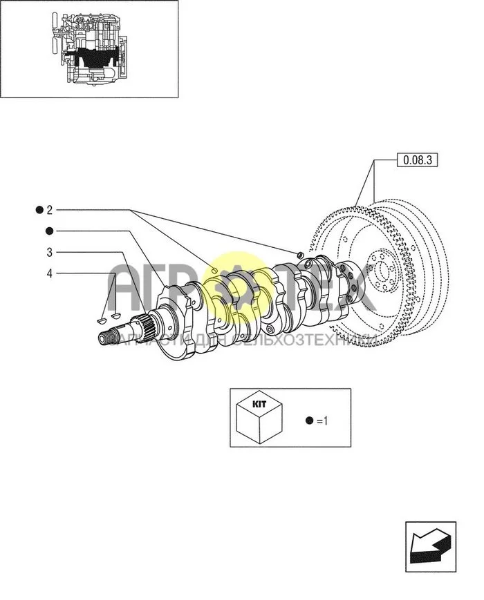 0.08.0/03[02] - КОЛЕНЧАТЫЙ ВАЛ - ДВИГАТЕЛЬ УРОВНЯ 1 (№4 на схеме)