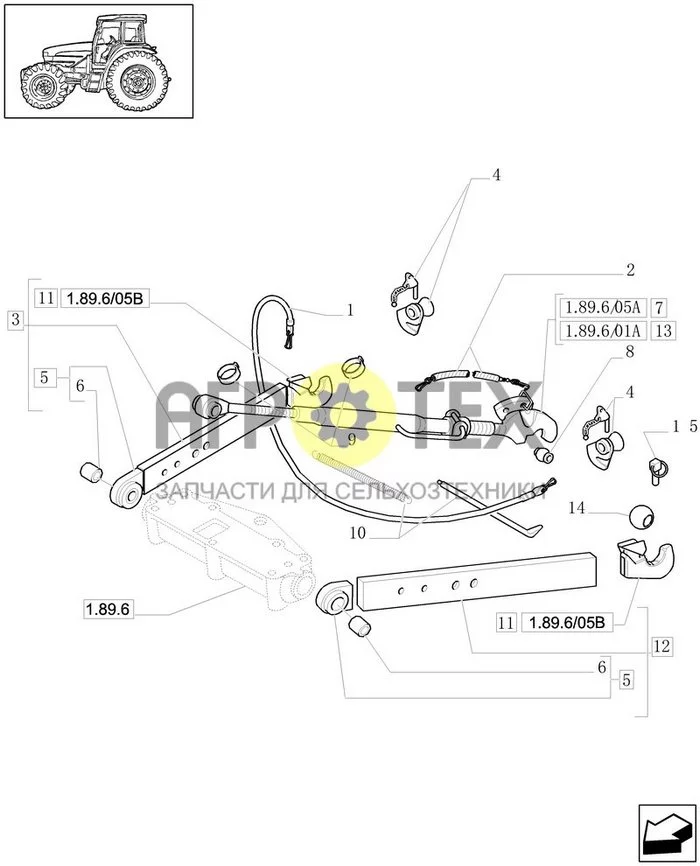 1.89.6/05[01] - (VAR.922) THREE POINT HITCH WITH QUICK ATTACH ENDS & RELATED PARTS ' WALTERSCHEID' (№8 на схеме)