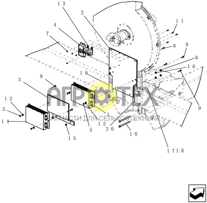 L.10.D[06] - FAN AND ELECTRONIC ASSEMBLY MOUNTING, 6 & 8 ROW RIGID TRAILING (VARIABLE RATE) (FROM 11/2003) (№5 на схеме)