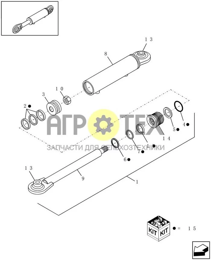 07.12[1] - CYLINDER, HYDRAULIC HEADER TILT, .750' OD ROD (№4 на схеме)