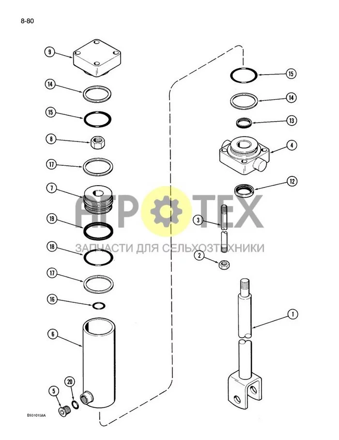 8-080 - ГЛАВНЫЙ ГИДРОЦИЛИНДР ПРИВОДНОГО/НЕСУЩЕГО КОЛЕСА (№20 на схеме)