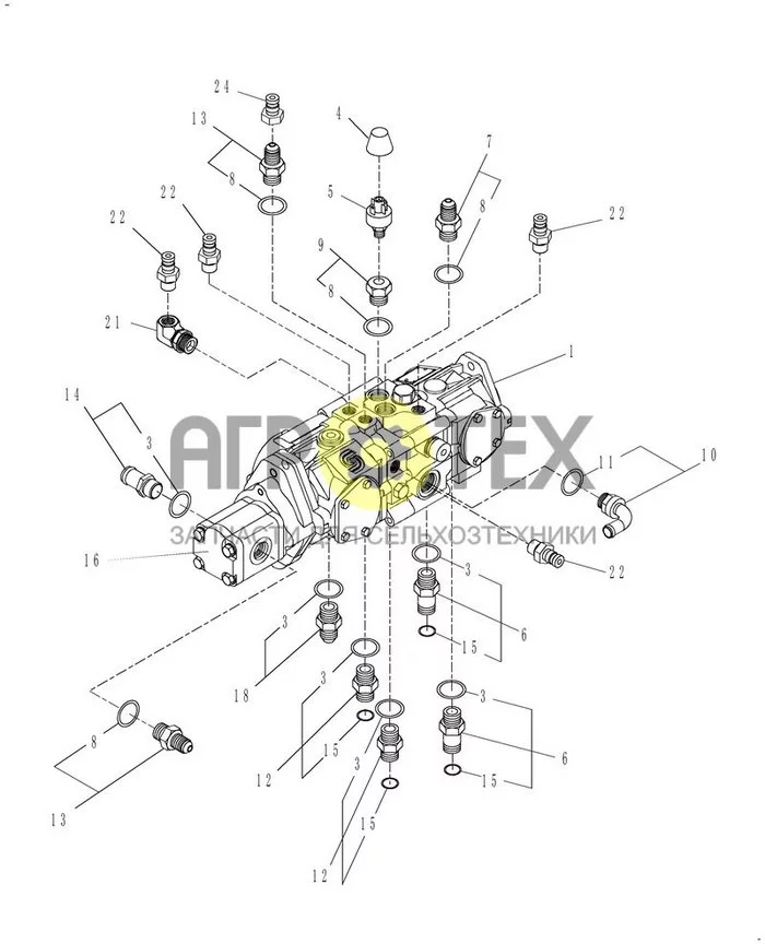 03.05[2] - TANDEM PUMP FITTINGS, 4 CYLINDER (№11 на схеме)