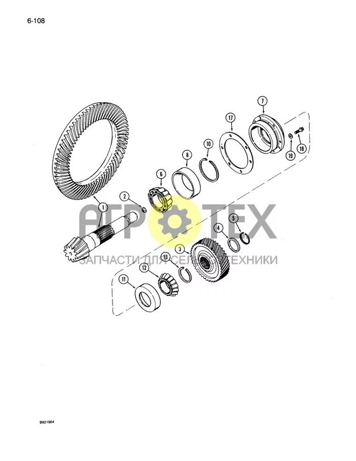6-108 - ТРАНСМИССИЯ, ВАЛ-ШЕСТЕРНЯ И ЗУБЧАТОЕ КОЛЕСО (№19 на схеме)